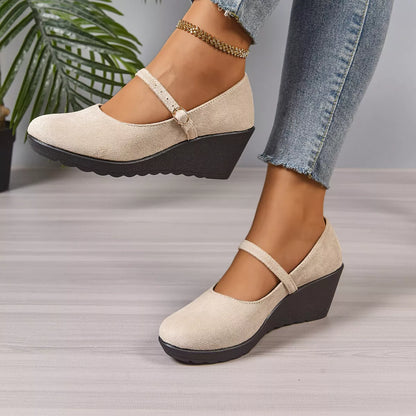Round Toe Wedge Loafers - -