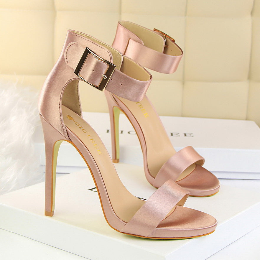 Stiletto Heels Satin High Heels Buckle Sandals - Violet 39 - heels