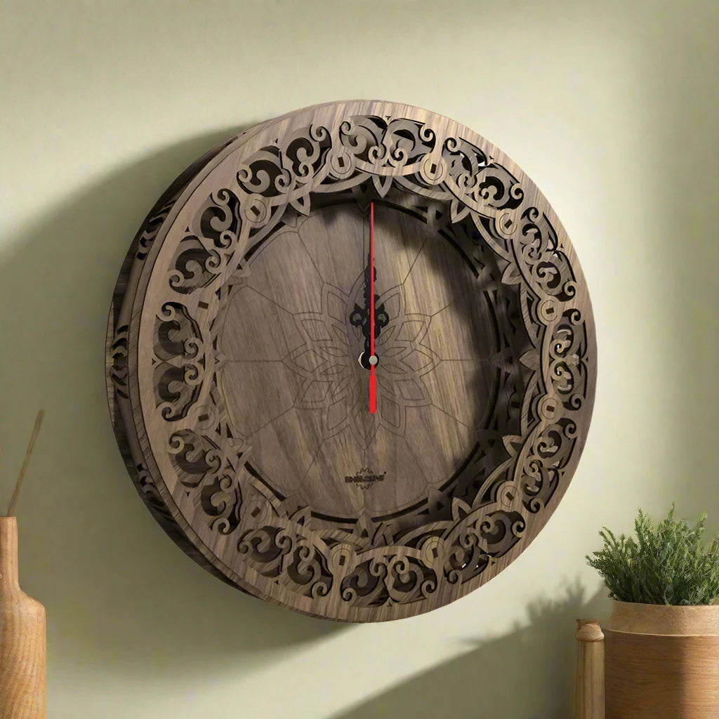 Large Decorative Clock Round Wood Craft Wall Clock