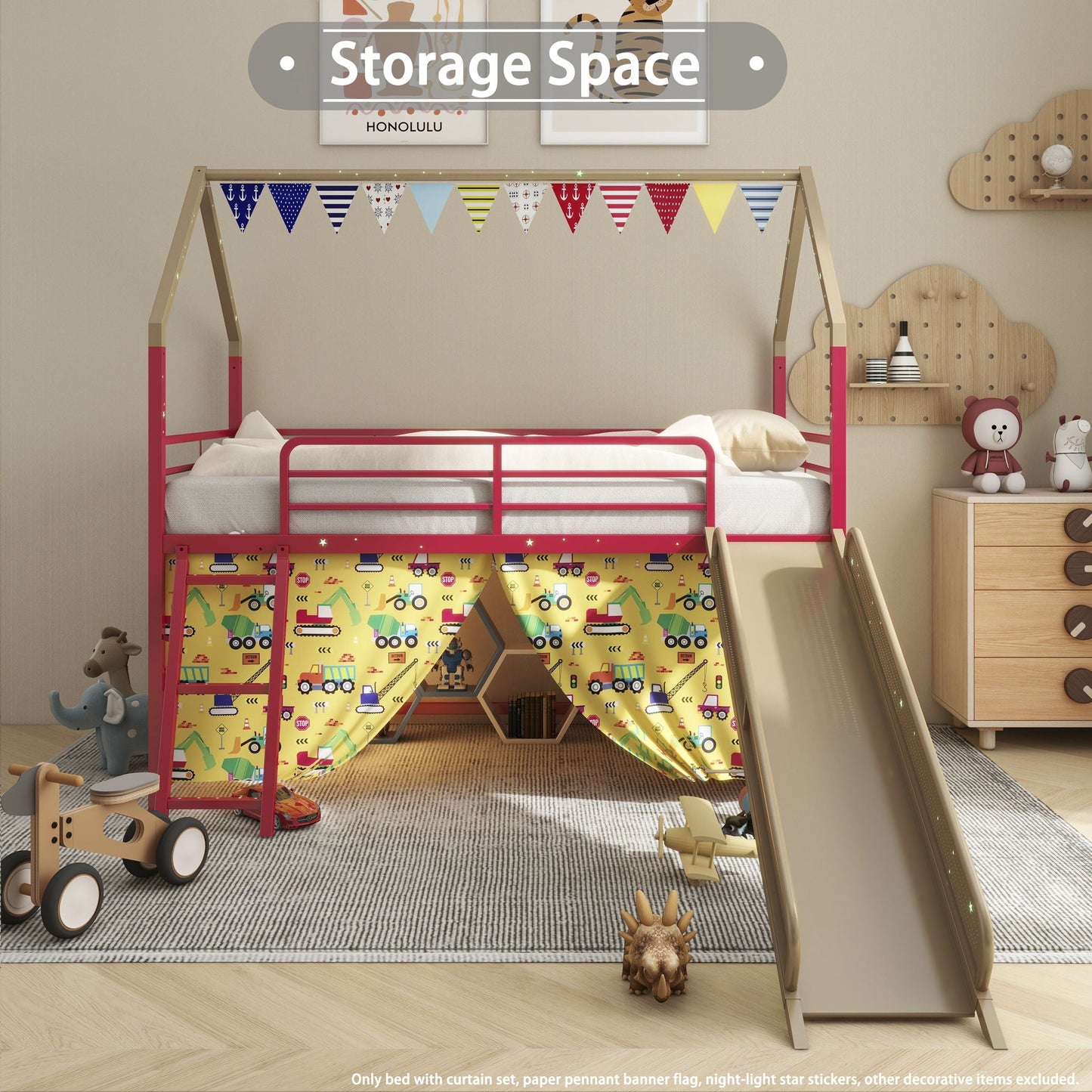 Jack - House Loft Bed With Slide And Curtain Set- HouseOfZazla- {{Product type}}