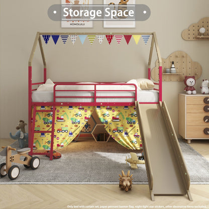 Jack - House Loft Bed With Slide And Curtain Set- HouseOfZazla- {{Product type}}