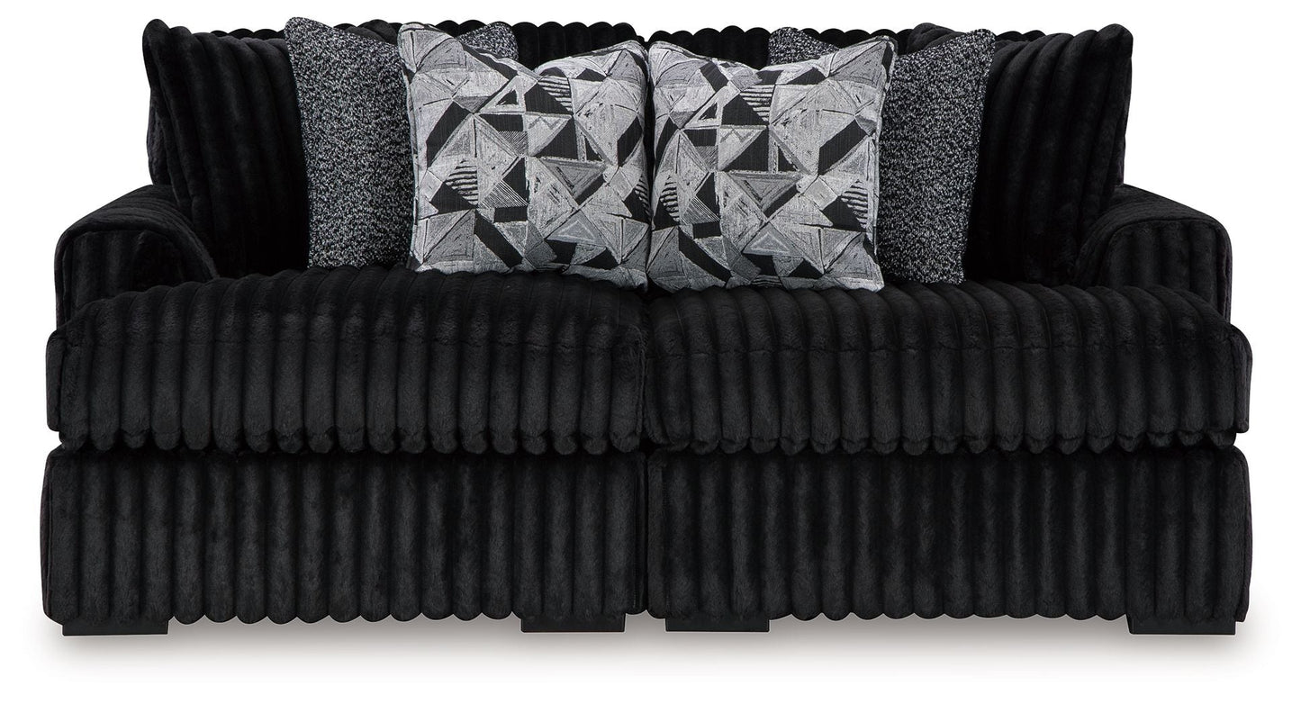 Midnight-Madness - Sectional - Black 2 Pc. Super Chaise Sectional - Stationary Sectionals