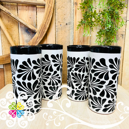Engobe with Black Espiga Pato Pitcher Set - 4 Cups - - Authentic Mexican Clay