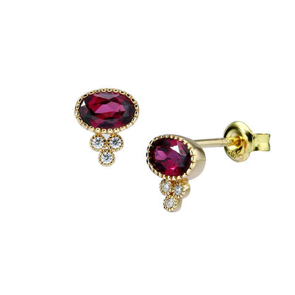 Vintage Style 925 Sterling Silver Garnet Blue Topaz Earrings - Purple - earrings
