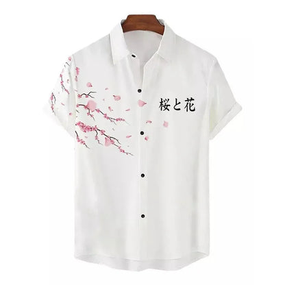 Mens Floral Chinese Style Shirt Short Sleeve Hawaiian Shirts Quick Dry Shirt