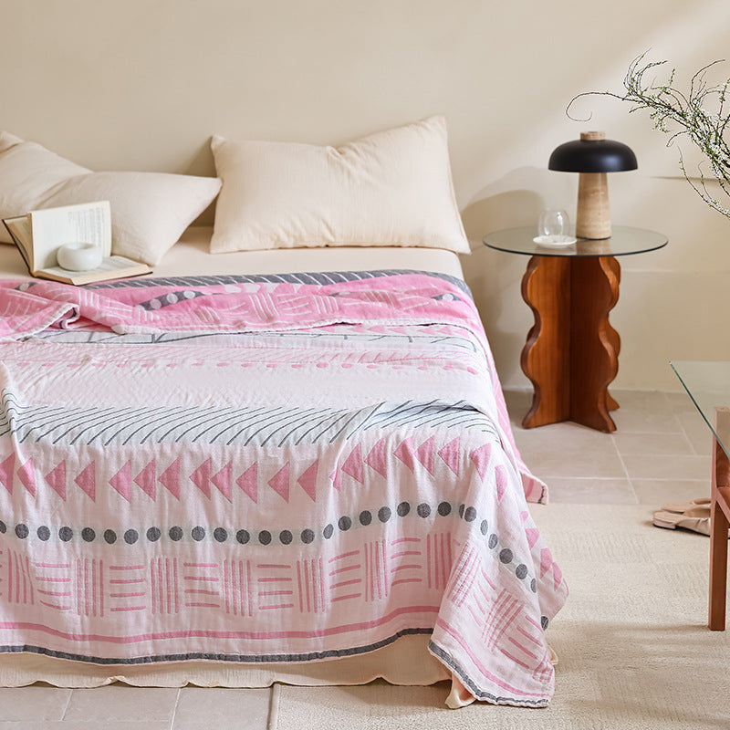 New Cotton Three-Layer Gauze Blanket for All Seasons - Macaxi-pink 150 x200cm (about 0.85kg) - blanket