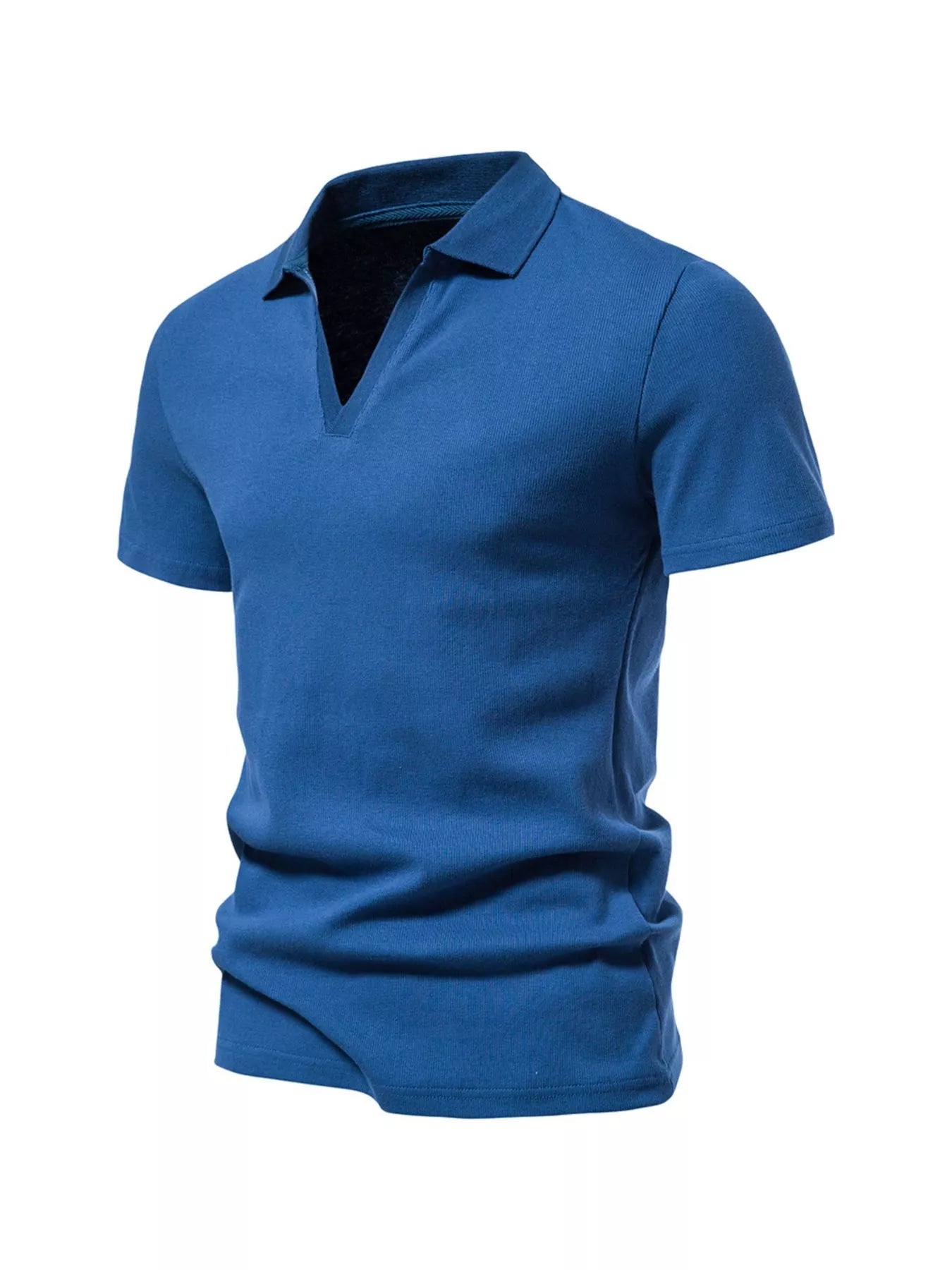 Men's Plus Size Casual Notched Short Sleeve Polo - Blue -