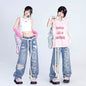 Womens Torn Wide Leg Jeans - Blue - jeans