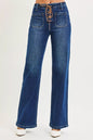 RISEN Full Size High Rise Wide Leg Jeans with Front Tie - DARK - jeans
