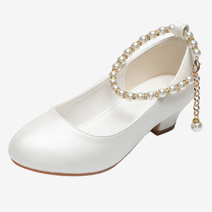 Girls High-Heeled Leather Wedding Dress Shoes - White 38(Insole 22CM) - shoes
