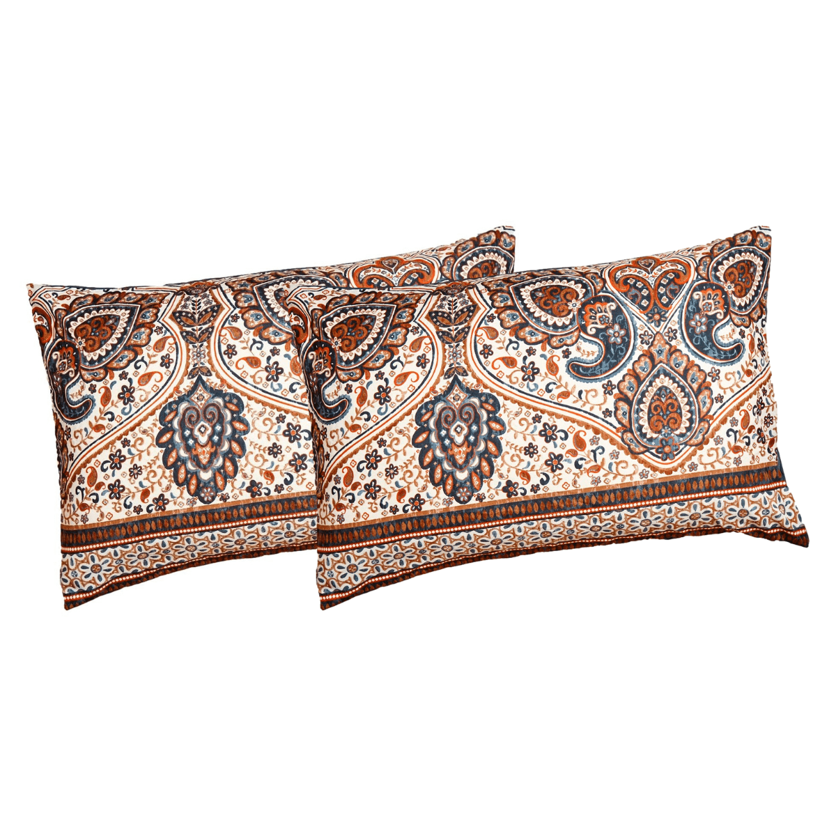 Tache Rustic Paisley Mandala Palace Teal Orange Ivory Pillowcases (KF174) - - Pillowcase