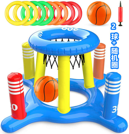 Inflatable Basketball Hoop for Pool Games Outdoors - New all-in-one basketball stand set 8 circles 2 balls 1 gas cylinder - pool toy