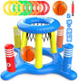 Inflatable Basketball Hoop for Pool Games Outdoors - New all-in-one basketball stand set 8 circles 2 balls 1 gas cylinder - pool toy
