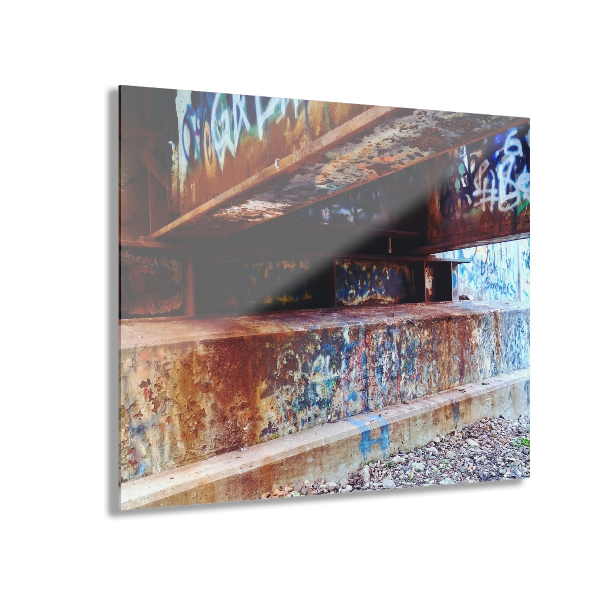 Acrylic Print — Urban Rust Graffiti Photograph French Cleat Hanging - - Home Decor