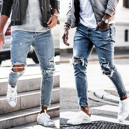 Mens Casual Distressed Jeans - -