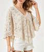 Women Hollow Embossed Hook Pattern V Neck Knitted Versatile Shawl Style Top - Ivory -