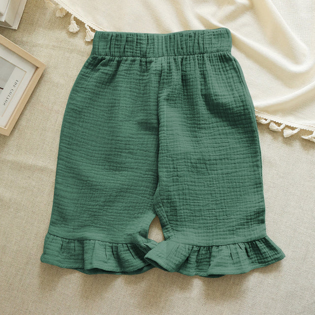 Cotton Girls Flared Pants - Casual Ankle-Length Pants - Drak Green 110 - pants