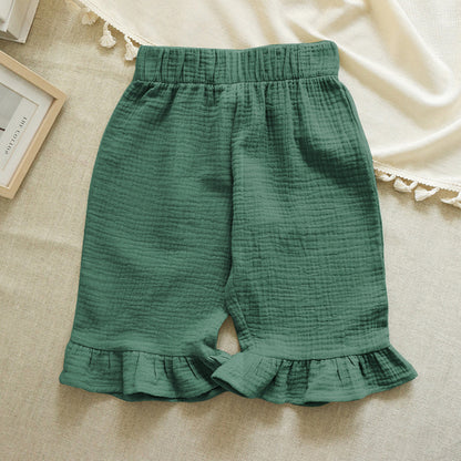 Cotton Girls Flared Pants - Casual Ankle-Length Pants - Drak Green 110 - pants