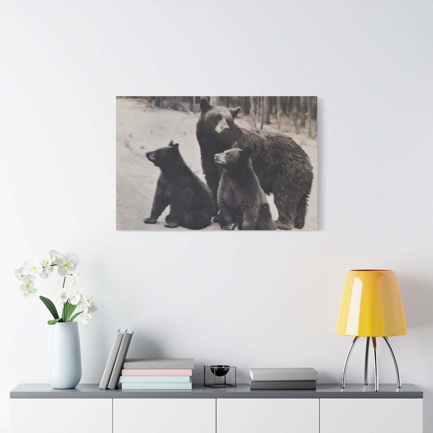 Yellowstone Black Bears Satin Canvas, Stretched