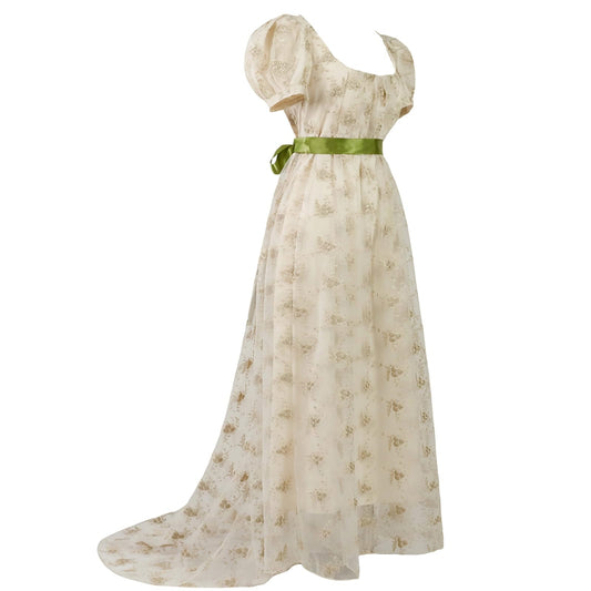 Elegant Regency Embroidered Lace Dress Victorian Ball Gown - - dress