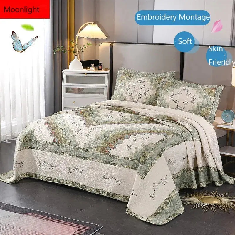 Red Green Embroidery Flora Splicing Montage Comforter Set