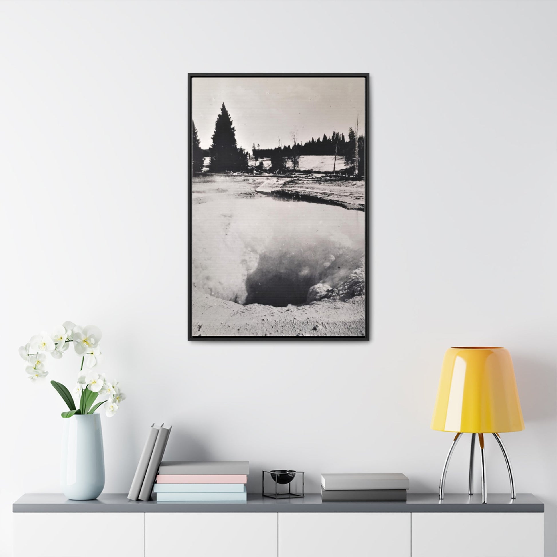 Morning Glory Pool Yellowstone Gallery Canvas Wraps Vertical Frame - 24″ x 36″ Premium Gallery Wraps (1.25″) Black - Canvas