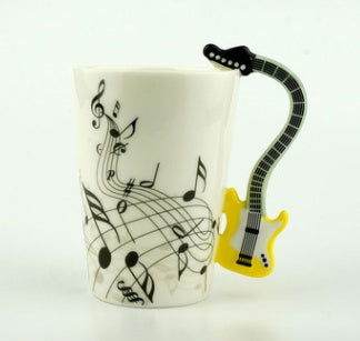 Creative Music Violin Style Guitar Ceramic Mug Coffee Tea Milk Stave Cups With Handle Coffee Mug Novelty Gifts - 2 Yellow - 0