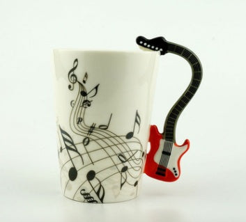 Creative Music Violin Style Guitar Ceramic Mug Coffee Tea Milk Stave Cups With Handle Coffee Mug Novelty Gifts - 2 Red - 0