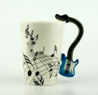 Creative Music Violin Style Guitar Ceramic Mug Coffee Tea Milk Stave Cups With Handle Coffee Mug Novelty Gifts - 2 Blue - 0