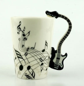 Creative Music Violin Style Guitar Ceramic Mug Coffee Tea Milk Stave Cups With Handle Coffee Mug Novelty Gifts - 2 Black - 0