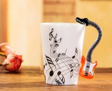 Sax Music Violin Style Guitar Ceramic Mugs With Handles - 2 Orange - Mugs