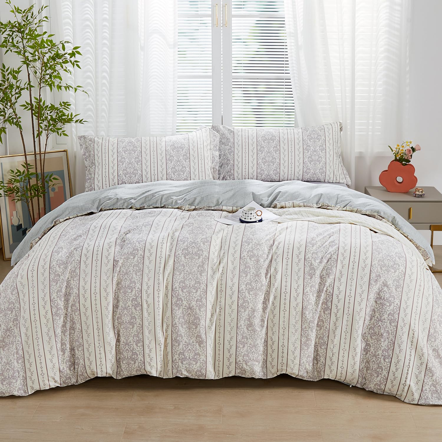 GRAYSON Boho Chic Full Cotton Duvet Set with Shams - - duvet set