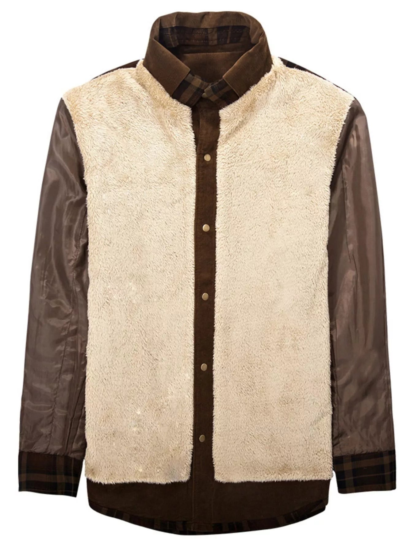 Men's Full Size Plaid Fleece Lined Snap Down Jacket Plus Size - -