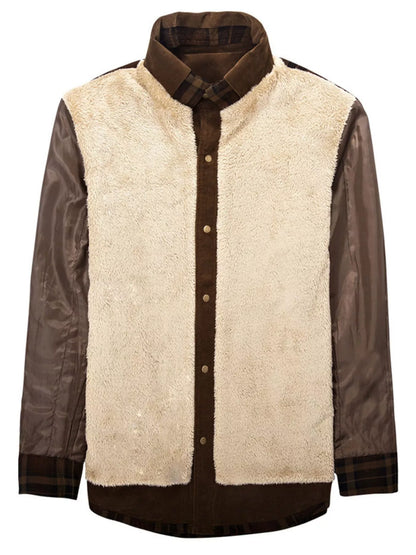 Men's Full Size Plaid Fleece Lined Snap Down Jacket Plus Size - -