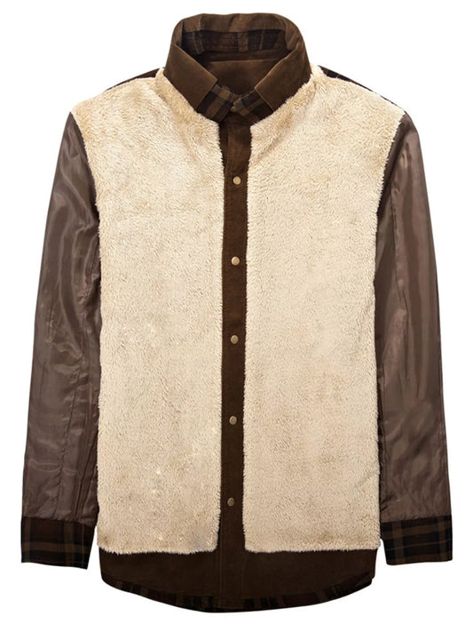 Men's Full Size Plaid Fleece Lined Snap Down Jacket Plus Size - -
