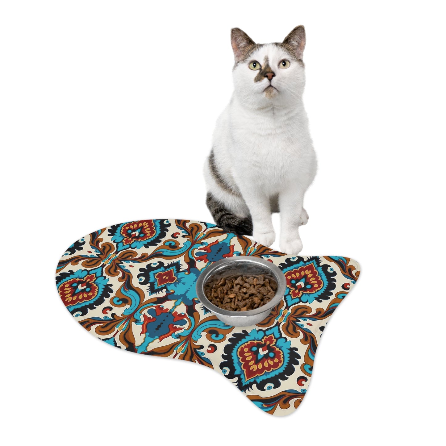 Blue Cream Abstract Pet Feeding Mats