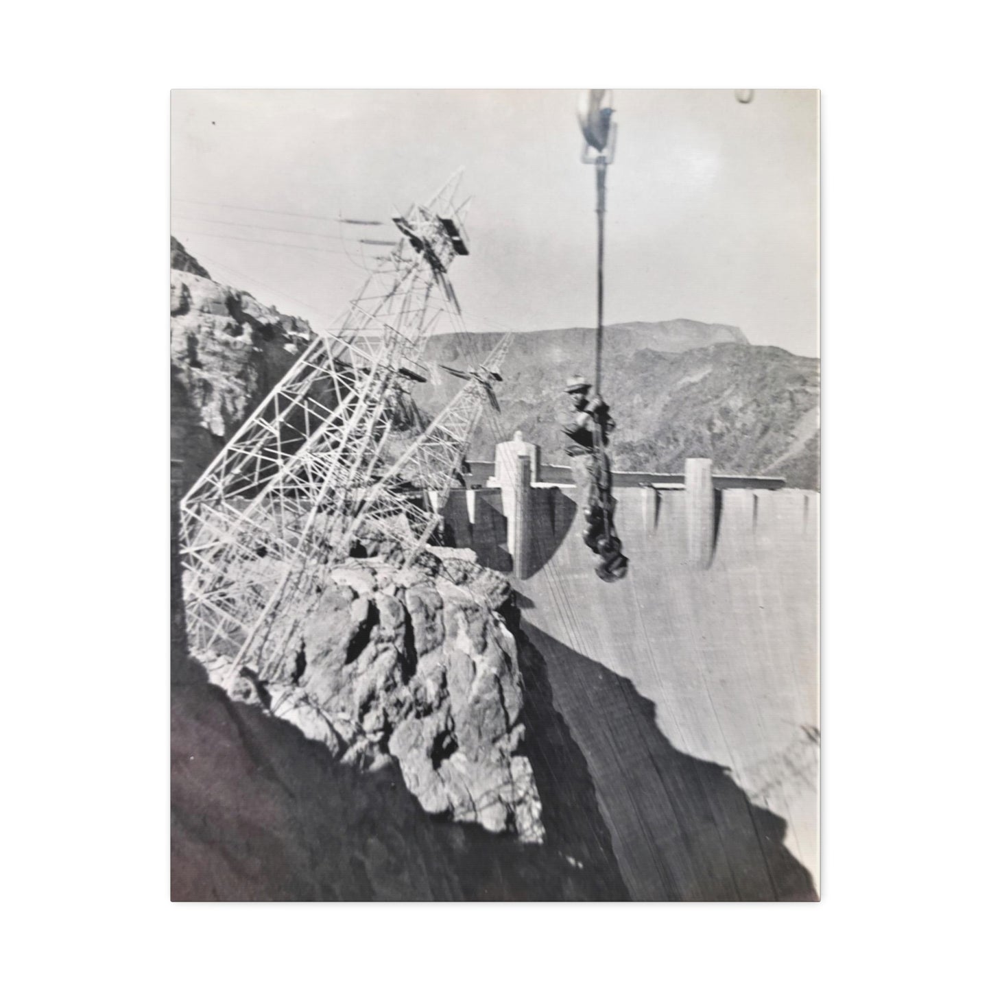 Suspended Boulder Dam Worker Stretched Canvas