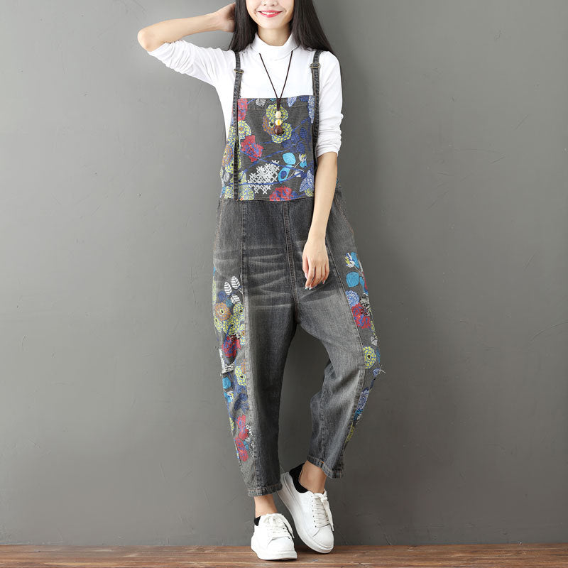 Vintage Patchwork Jeans for Women - Grey One size - overalls