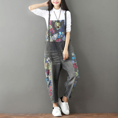 Vintage Patchwork Jeans for Women - Grey One size - overalls