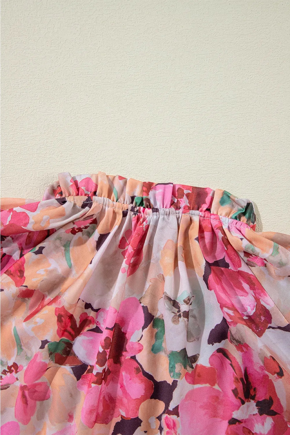 Frill Floral Button Down Long Sleeve Shirt - -