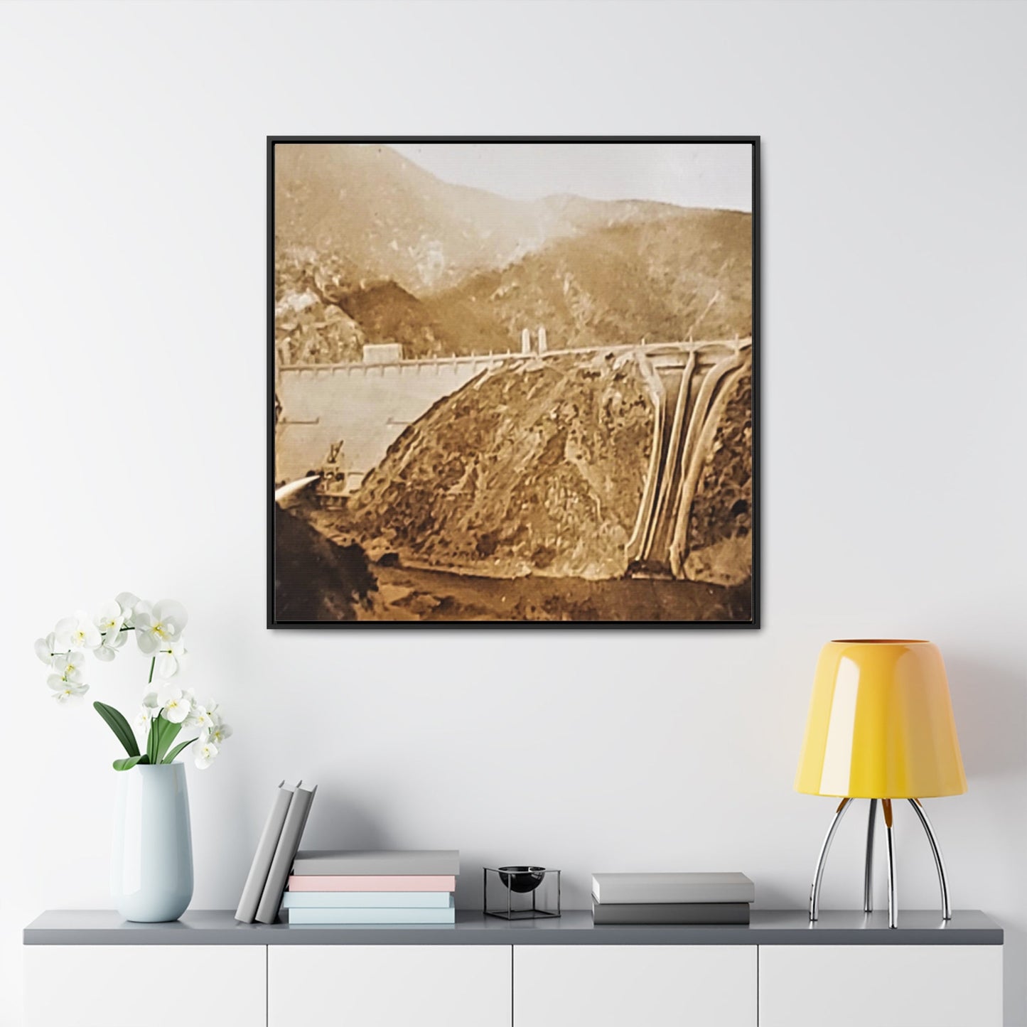 Back View Morris Dam Spillway Gallery Canvas Wraps Square Frame 36″ x 36″ 1.25" Black