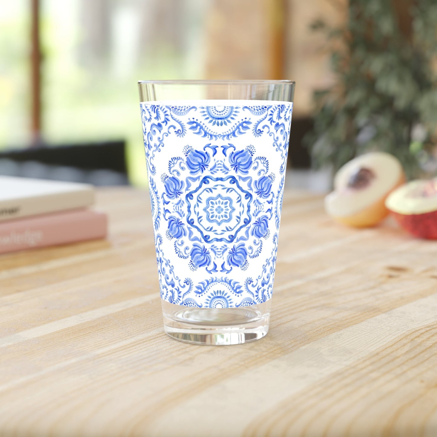 Light Blue Floral Pint Glass 16oz - Kia Day Design