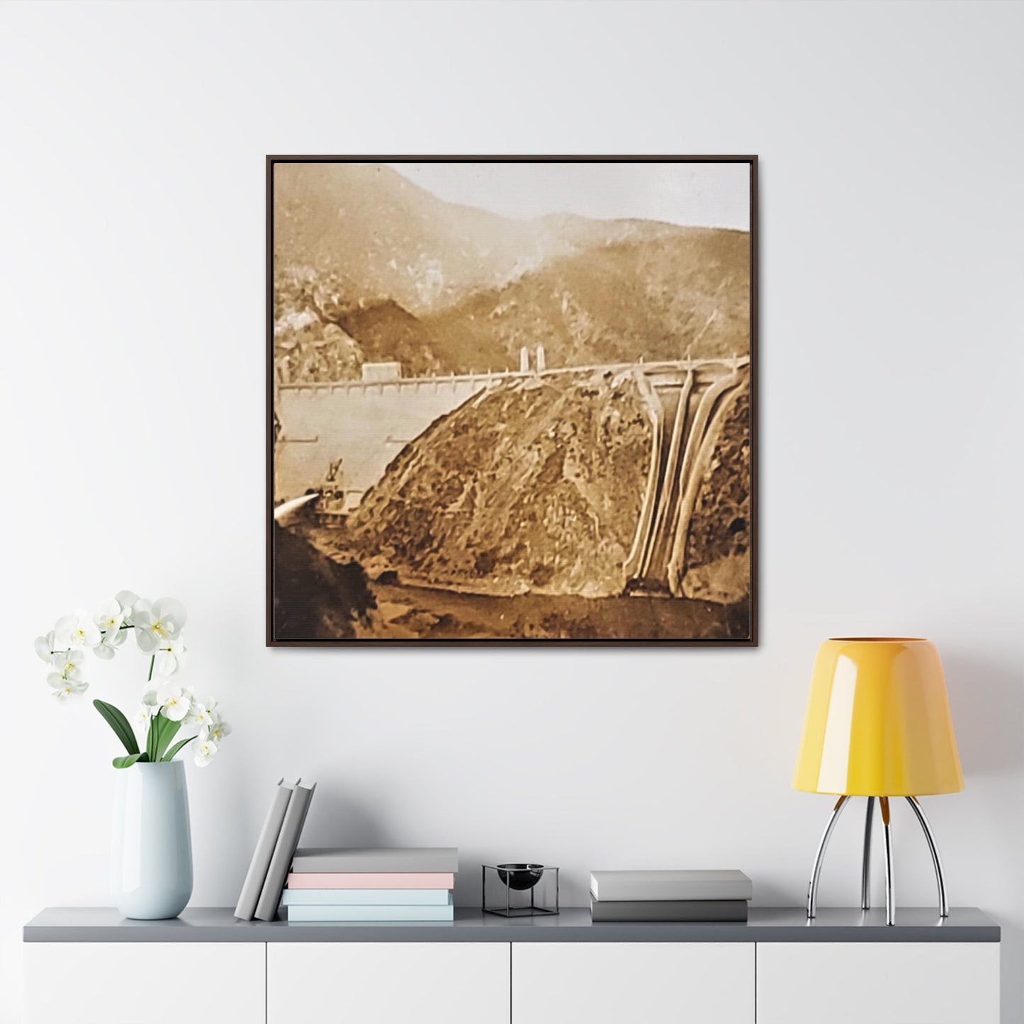 Back View Morris Dam Spillway Gallery Canvas Wraps Square Frame 36″ x 36″ 1.25" Walnut