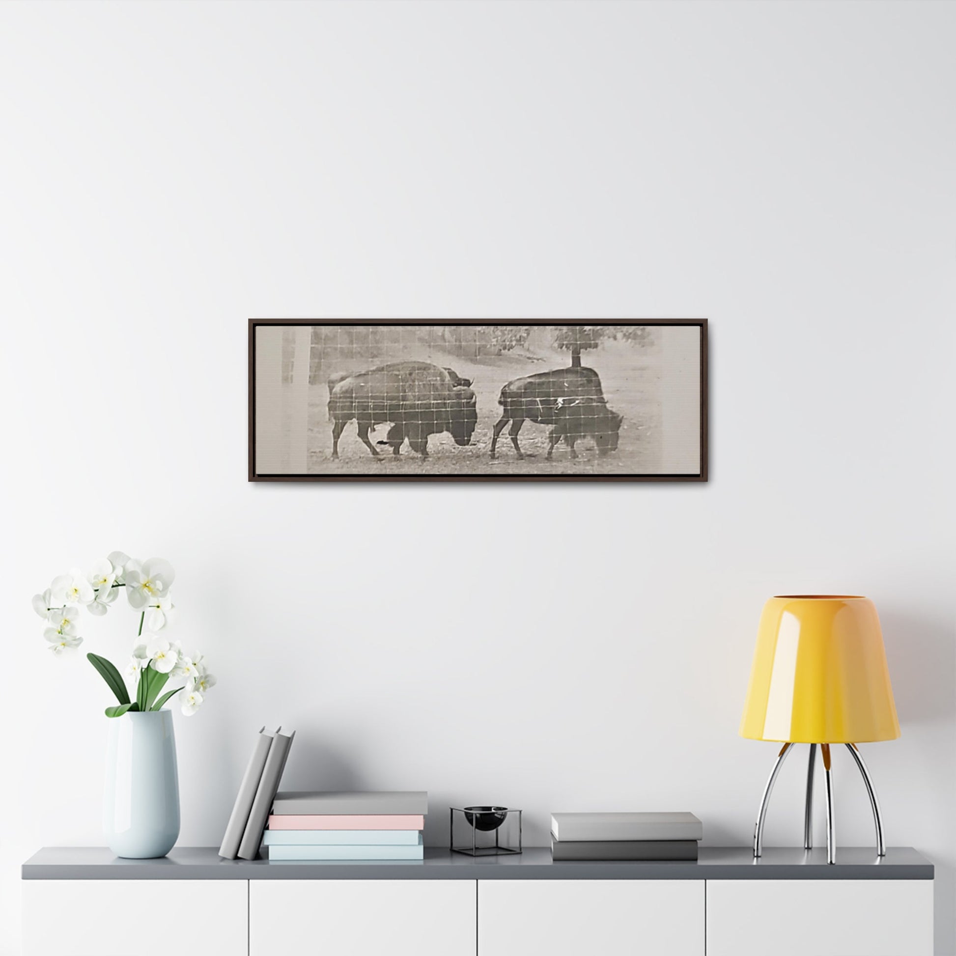 Buffalo at Redwood Falls Gallery Canvas Wraps Horizontal Frame 36″ x 12″ Walnut Premium Gallery Wraps (1.25″)