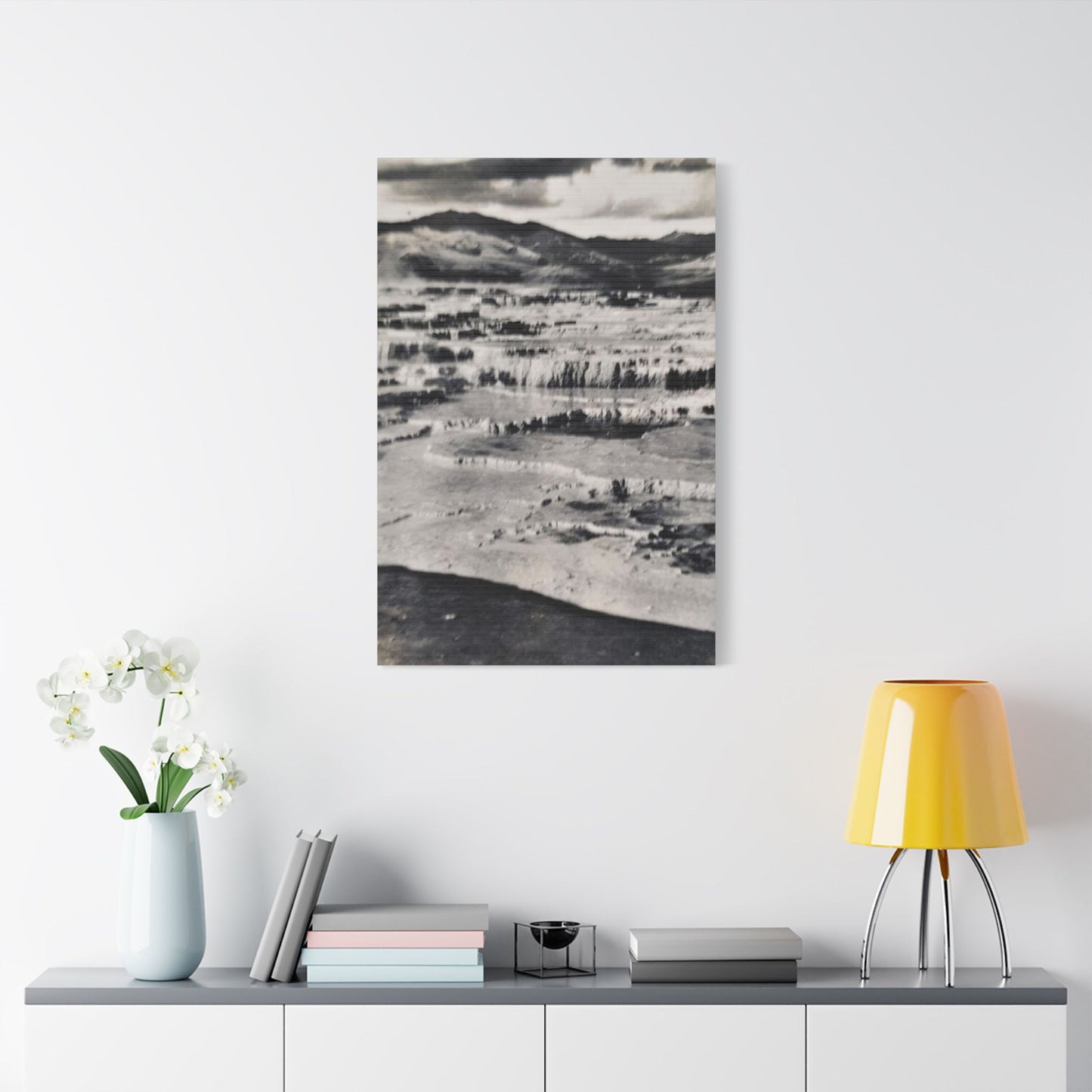 Springs at top of Jupiter Terrace Yellowstone Satin Canvas, Stretched