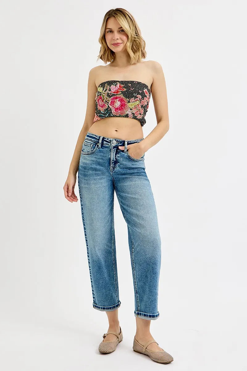 RISEN Full Size High Rise Crop Boyfriend Jeans Plus Size - - jeans