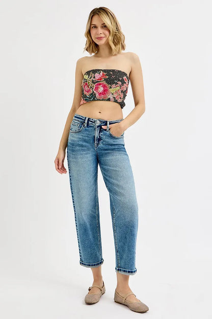 RISEN Full Size High Rise Crop Boyfriend Jeans Plus Size - - jeans