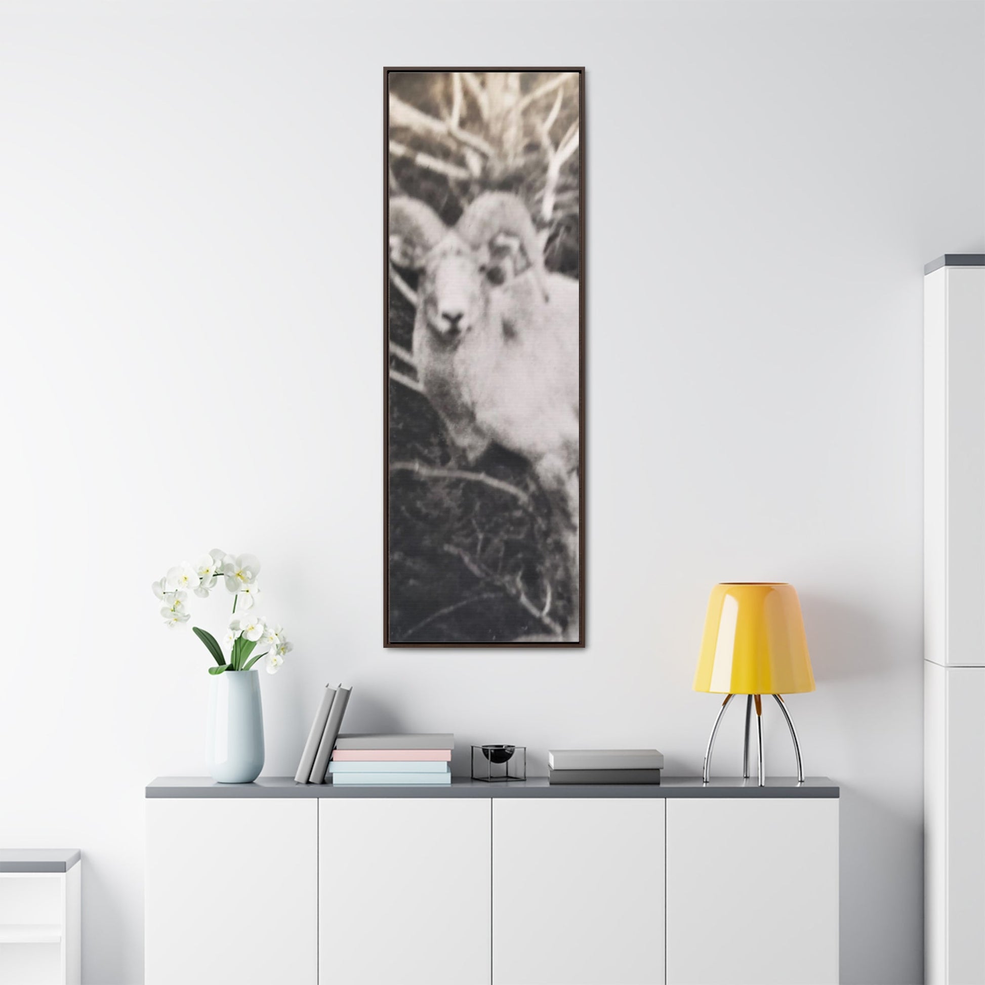 Yellowstone Big Horn Sheep Gallery Canvas Wraps Vertical Frame - 20″ x 60″ Premium Gallery Wraps (1.25″) Walnut - Canvas