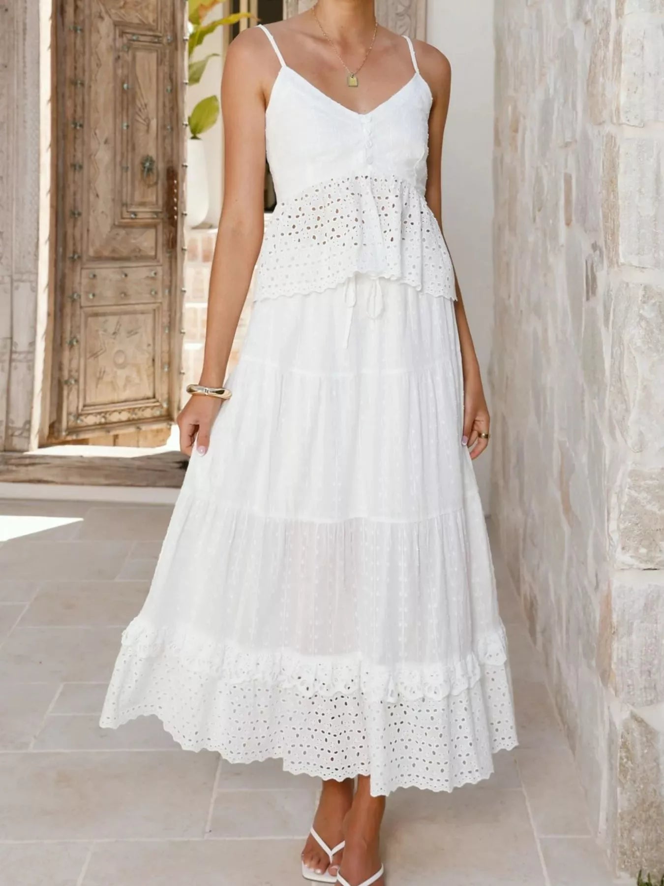 Eyelet V-Neck Cami and Skirt Set- Shopimist- {{Product type}}