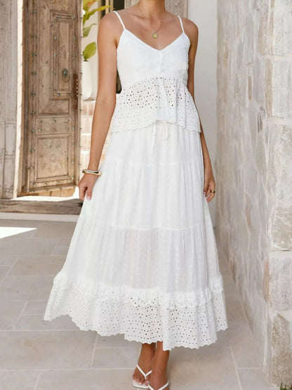 Eyelet V-Neck Cami and Skirt Set- Shopimist- {{Product type}}